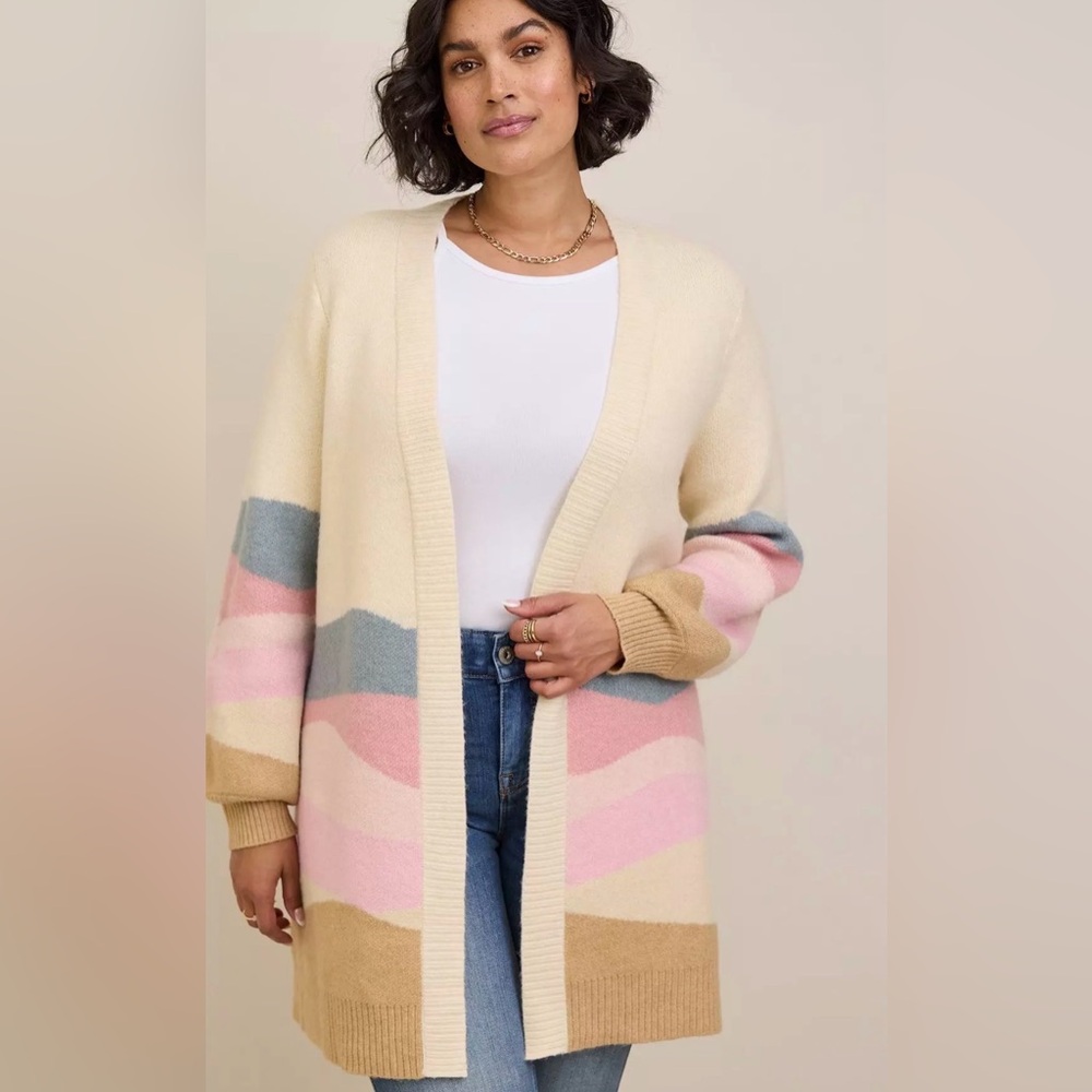 Torrid Size 2 Muted Pastel Tone Sunset Graphic Long Cardigan